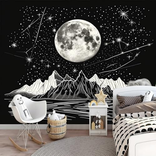 Papel pintado fotográfico impreso Isla con luna llena Papel pintado fotográfico de tejido no tejido 250 x 175 cm arte fotográfico pared de Negro pintado de pared imagen de pare