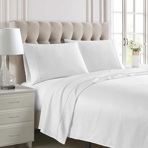 NORA HOME Juego de Sabanas 150x190 Algodón Satén de 300 Hilos Calidad Hotel 5* + 2 Fundas Almohada + Sabana Bajera Ajustable. Sabanas 150 x 200 Blancas para Cama 150 con Vainica - Verona