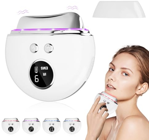 Massaggiatore Viso Antirughe,EMS Gua Sha Pietre per Corpo,con Calore e Vibrazione,Terapia Della Luce Massaggiatore Viso EMS lifting del Collo Rassodante per Tonificare il Viso
