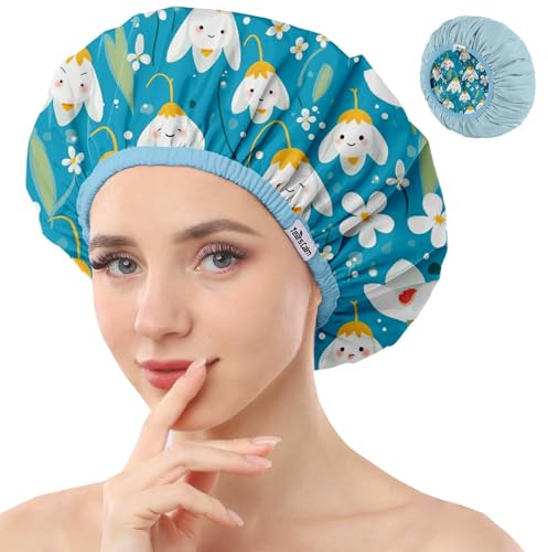 Years Calm Cuffia da doccia da donna, riutilizzabile, impermeabile, motivo e tinta unita, design a doppio strato per utilizzo a doppio strato, protegge i capelli sotto la doccia, spa, cucina, puliti e