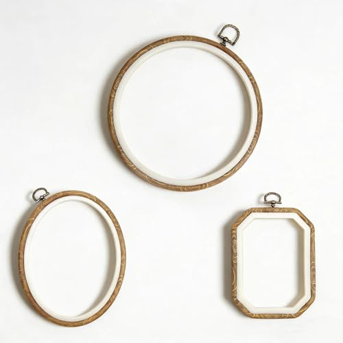 MUNTE 3 Pièces Cercle Broderie en ABS, Tambours à Broder Imitation de Grain de Bois, Tambour Broderie avec Boucle de Suspension, pour le Point de Croix, la Couture, L'artisanat