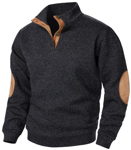Lanunlly Sudadera Hombre sin Capucha Sudaderas Hombres Deportivas Running Manga Larga Pullover con Bolsillo Suéter Sweatshirt Casual Delgado Ropa de Trabajo Entretiempo Vintage Otoño Invierno
