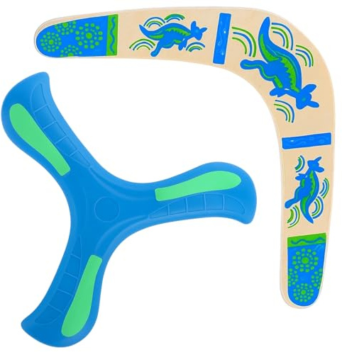 NieYat 2 Stück Bumerang Set, Boomerang,Holz Und Blauer Leucht Boomerangs Für Kinder Und Erwachsene, Ideal Für Outdoor Spiele, Camping Und Familienaktivitäten