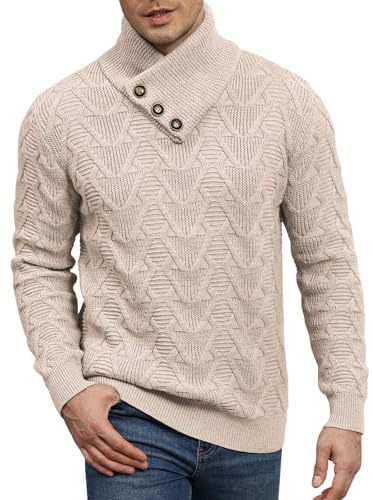 Comilaka Uomo Maglione Collo Alto Maglioni Manica Lunga Maglia Collo con Bottoni Pullover Tenere Caldo Autunno Inverno