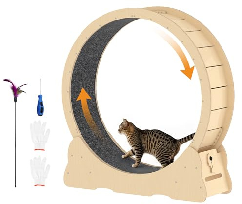 JFHID Cat Exercise Wheel Indoor, Quiet Medium Cat Treadmill with Detachable Carpeted Runway & Lock, 38.2” Exercise Running Wheel for Pet’s Health and Entertainment, (Natural, M)