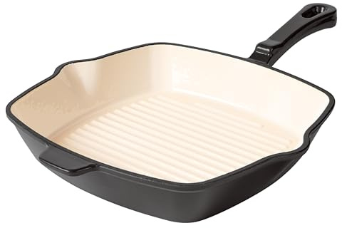 Römerkruka gjutjärn grillpanna fyrkantig 24 cm – stekpanna emalj, alla typer av spisar inklusive induktion, ugnssäker 250 °C, grillremsor med låg fetthalt, PFAS-fri, antracit