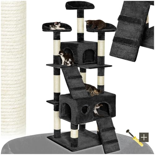 tectake® Arbre a Chat très Solide Griffoir pour Chat et Chaton en sisal H170 cm, Maison, Jeux Chats Appartement avec Grattoir, Niche, Couchage, Echelle, Accessoires Chats, Cat Tree