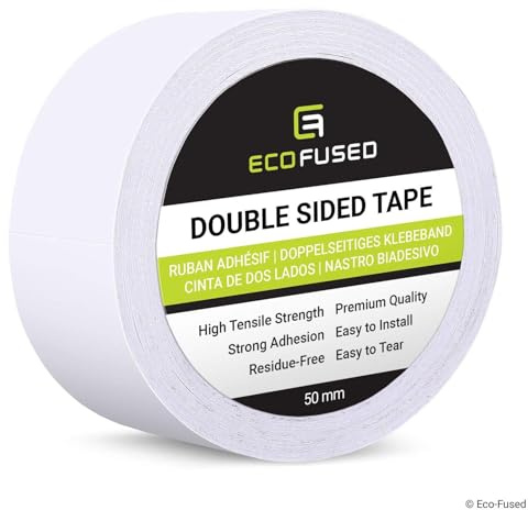 Eco-Fused Ruban adhésif Double Face de Haute qualité - Largeur: 50 mm - Longueur: 25 m - pour Les Arts et métiers, Bricolage et Bureau - Rapide et Facile à Utiliser sur Papier, Verre, Plastique, Bois