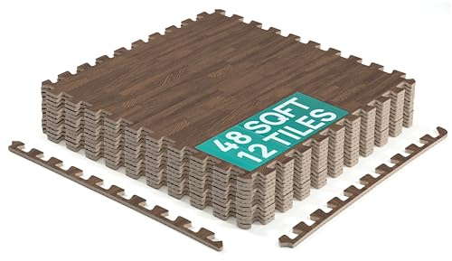 Yes4All EVA Interlocking Mats, Puzzle Floor Tiles, Foam Floor Padding with Border for Furniture, Home Space, Living Room, Garage 48 SQFT