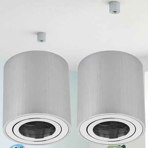 Sweet Led Spot GU10 Saillie Orientable Plafonnier Rond Aluminium Brossé Ø80-84mm 2 Pcs - Eclairage Salon et Chambre avec Douille GU10, Compatible LED et Halogène Spots
