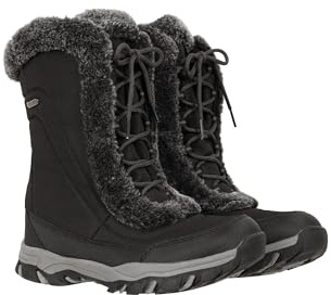 Mountain Warehouse Ohio Womens Snow Boots - Snow Proof Ladies Faux Fur Shoes, Thermal Tested -20 °C, IsoTherm - Winter Skiing, Winter Sports, Walking Jet Black Adult Shoe Size 7