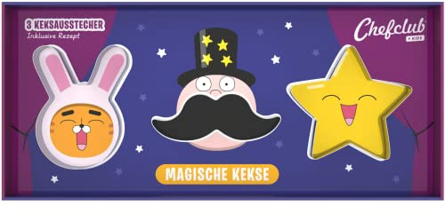 CHEFCLUB, Keksausstecher Magische Kekse, Ausstechformen im fantasievollen Design, 3er-Set Ausstecher Metall inkl. Rezept, Ab 4 Jahren
