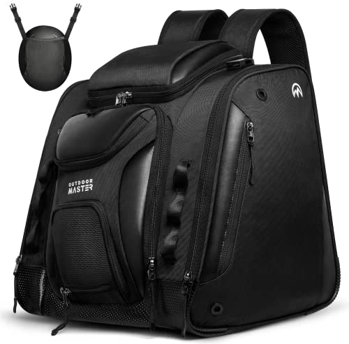 OutdoorMaster Borsa per scarponi da sci e snowboard, eccellente per i viaggi, con esterno e fondo impermeabile, per uomini, donne e ragazzi, 55 l (nero)