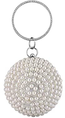 CORIOS Clutch damer pärlor aftonväska rund boll strass clutch väska axelväska avtagbar kedja liten väska handväska för bröllop kvällsfest födelsedag dansfest bankett