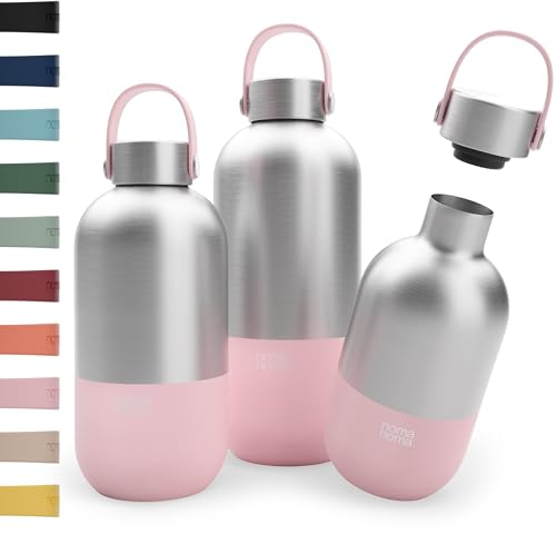 noma noma Trinkflasche Edelstahl Kohlensäure geeignet - Thermosflasche 1l, 750ml, 500ml - auslaufsicher, BPA-frei & klimaneutral (1l Milkshake Pink)