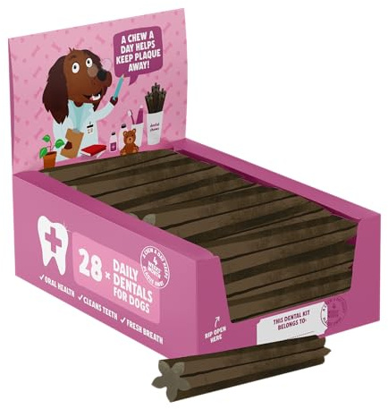 Denzel's Dog Dental Sticks - Dental Chews for Small Dogs & Puppy - Salmon & Spearmint (Pack of 28)