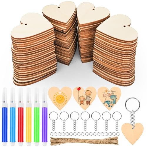 Hengxinc 100 PCS Wooden Hearts for Crafting