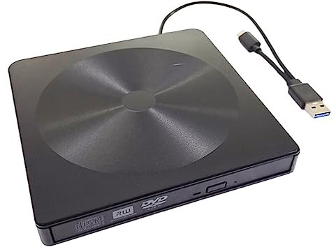 Yardenfun Unità Dvd Esterna Typec Multifunzione Per Notebook e Pc, Masterizzatore Cd Portatile Ultra Sottile Nero, Dispositivo Ottico Leggero Usb Plug and Play Adatto a Lavoro e Studio