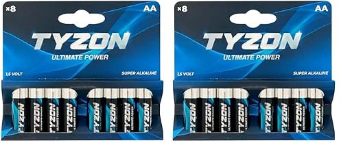Tyzon Lot de 16 Piles alcalines AA jetables Longue durée pour appareils ménagers et électroniques