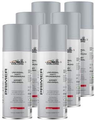 COLORS Universalgrundierung Sprühlack grau 6er Set - 400ml Spraydose, Haftgrundierung für Holz, Stein, Kunststoff und Metall, Schnelltrocknend, Witterungsbeständig, Grundierung für Lack