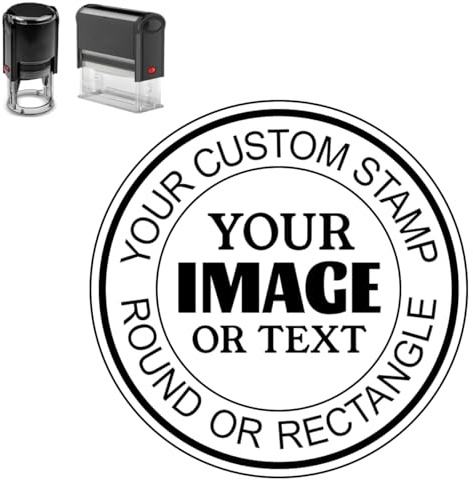 Custom Logo Stamp 4 Sizes | 5 Ink Colors, Personalized Image Self-Inking Rubber Stamper Customized Business Logo Text Stamp for Library Office-Round