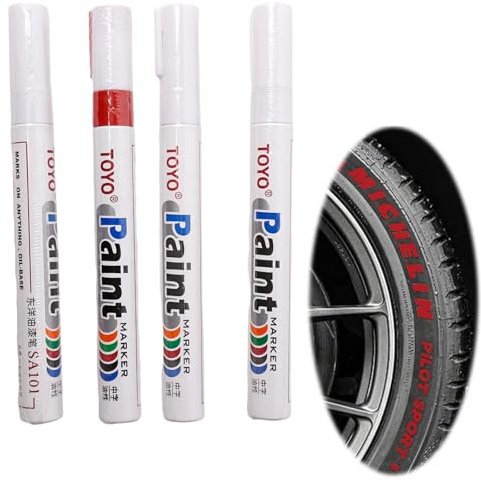 KkvoGmle 4 Stück Autoreifen Lackstift, Weiß, Rot Reifenmarker Reifen Stift, wasserdichte Marker Stifte Permanentlack, Auto Reifenmarkierungsstift, DIY Reifenstift für Auto Motorrad Reifen Graffiti