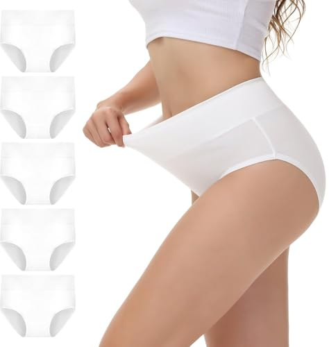 NUOZA Lot Culotte Femme Coton Taille Haute Slip Femme Culotte Ventre Plat Elasticité Slips Doux Confortable (Lot de 5) Blanc XL