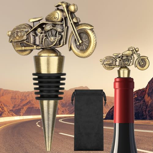 LULLEA Motorcycle Wine Bottle Stopper, Unique Motorcycle Gifts Wine Gifts for Men Women, Father's Day, Christmas, Birthday Gifts for Bikers, Wine Saver, Bronze with Bag