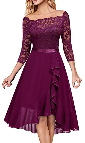 HAOLEI Vestito Matrimonio Donna Elegante in Pizzo Abito da Cerimonia Formale Lunghi Scollo a V Mezze Maniche Cocktail con Corsetto Taglie Forti Curvy
