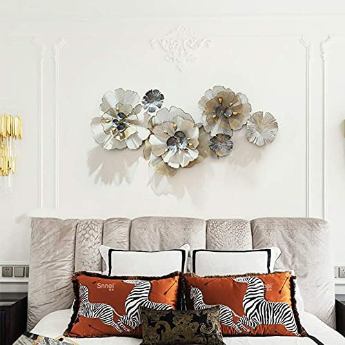 WJFTODAY Decorazione da Parete Grande Decorazione da Parete in Metallo - Arte da appenderrna Decorazione da Parete in Metallo con Loto, Adesivi murali in bassorilievo 3D, Sfondo Moderno per Divano 3D