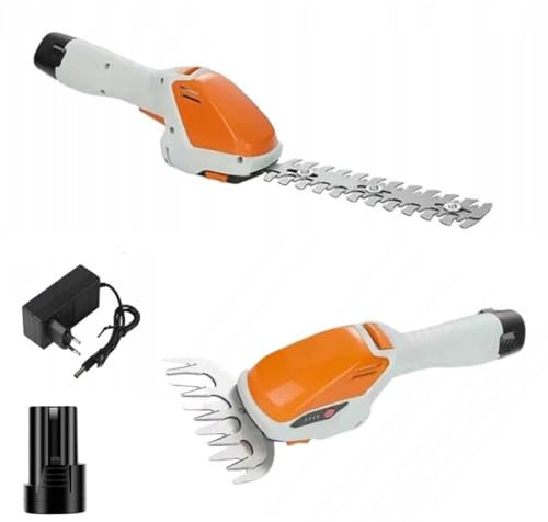 Tagliasiepi a Batteria Tosaerba a Batteria 12V, Strumento 2 in 1 con Autonomia di 60 Minuti, Lame Intercambiabili 14 cm per Siepi, 8 cm per Erba, Tagliaerba Elettrico da Giardino Portatile