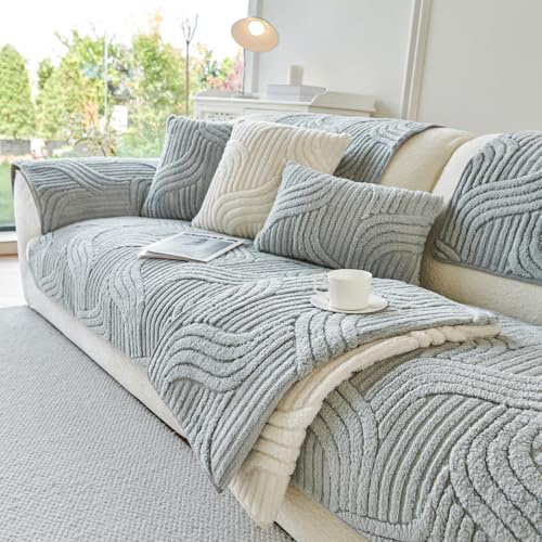tianxinbaobei Non Slip Sofa Cover, Flannel Sofa Protectors from Pets(1PC) | 90x160cm Sofa Cover 2 Seater, Plush Corner Sofa Covers, Pet Friendly Fuzzy Couch Covers for Dog, Machine Washable(Light Grey)