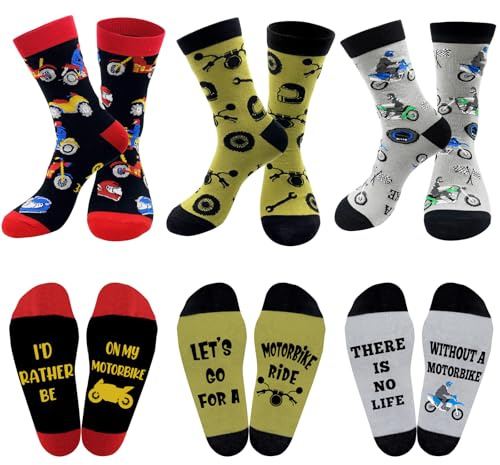 Motorbike Gifts for Men Unusual Mens Calf Socks Size 9-12 uk Multipack, Funny Motorbike Themed Gifts for Men Boys Socks, Christmas Birthday Presents Motorcycle Lovers Gift for Dad Husband Friends