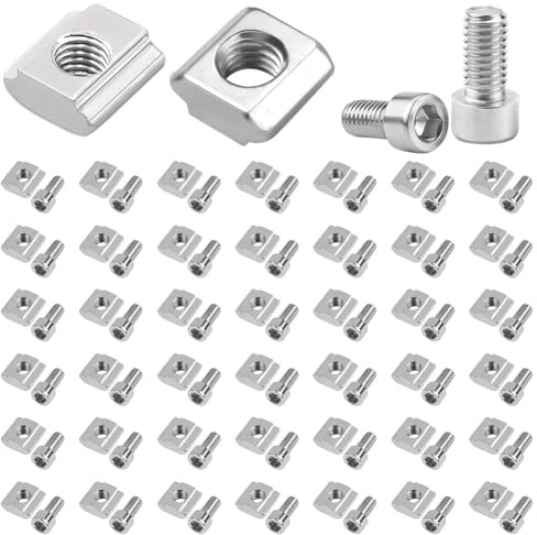 50 pezzi di pietre per scanalatura M5 con vite, in acciaio inox T scanalatura 6 serie 2020 T dadi tipo B, vite a esagono incassato, set di connettori a T, dado a martello per scanalatura di estrusione