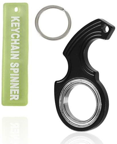 MOLIMOLI Permanent Match Llavero Fidget Spinner Metal, Ayuda para Girar Llaves Anillo de Dedo Plegable, Juguete portátil para aliviar la ansiedad para Adultos y (Negro)