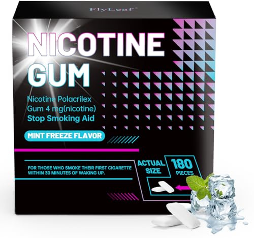 Nicotine Gum 4 mg Help Quit Smoking, Nicotine Replacement Gums, Mint Freeze Flavor Stop Smoking Aid, Sugar Free, 180 Count, Count for Heavy Smokers