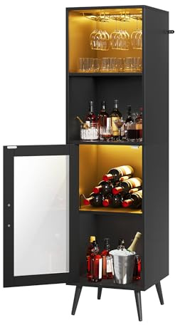 YITAHOME Gabinete de Bar con Luces LED Ajustables, Barra de café con Estante para Vino y Ganchos y Armario de Puerta acrílica, aparador de Buffet de Cocina para el hogar, Bar, Comedor, Sala de Estar