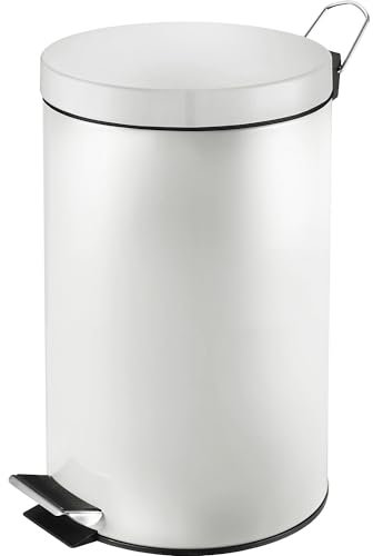 V-Part Poubelle à pédale ronde en métal avec seau intérieur plastique blanc 12 litres