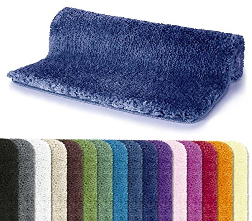 Spirella Badteppich Badematte Duschvorleger Mikrofaser Hochflor | flauschig | rutschhemmend | geeignet für Fußbodenheizung | 70x120 cm | Marineblau