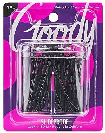 Goody SlideProof Bobby Pin Box with Magnetic Top - 75 Ct, Black Bobby Pins for Hair Styling, Lock In Style, Comfortable, Pain-Free Styling Accessories for Women & Men, All Hair Types