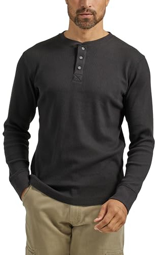 Wrangler Authentics Henley-skjorta för män, långärmad, våffelmönstrad