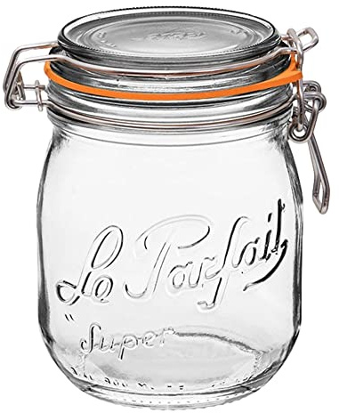 Le Parfait Super Jar 750mL (24oz) French Glass Preserving Jar w/Airtight Rubber Seal & Wire Bail Closure - BPA-Free Canning Jar for Pickles, Fruit, Sauce & Food Storage - Made in France Since 1930 1PK