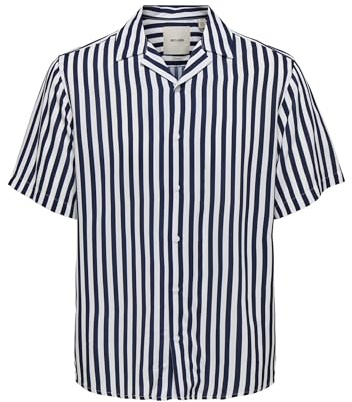 Only & Sons Homme Onswayne Rayée en Viscose Chemise Décontractée, Robe Bleue., M EU