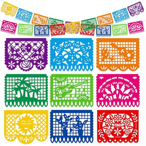 DOMESTAR Mexican Party Decoration, 18 FT Plastic Papel Picado Fiesta Banner
