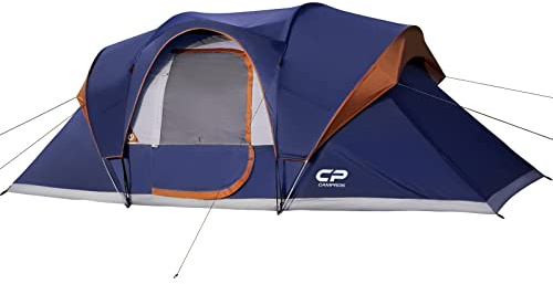 CAMPROS CP Camping Tent 10 Person Family Cabin Tent, 2 Room Water Resistant Waterproof Tent with Top Rainfly, 4 Large Mesh Windows, Double Layer, Easy Set Up, Portable with Carry Bag, 16ft x 9ft x72in