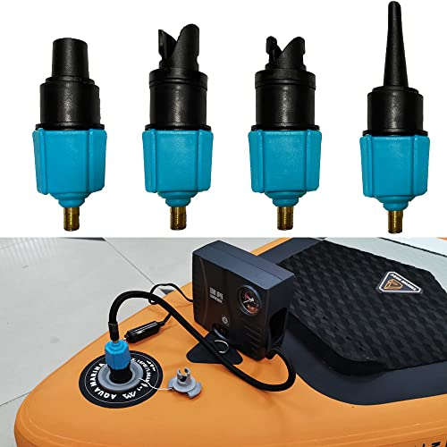 Aufblasbarer SUP-Pumpenadapter, PeSandy Luftpumpenadapter mit 4 Luftventildüsen für Stand Up Paddle Board/ Schlauchboot/ Beiboot/ Boston-Ventil, Sup Ventil Adapter für Konventionelle Luftpumpe (Blau)