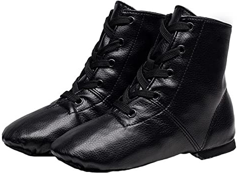 Botas De Baile Zapatos De Jazz De Cuero De PU Suela Dividida Ligero con Cordones para Niños Adultos Mujeres,Negro,36 EU