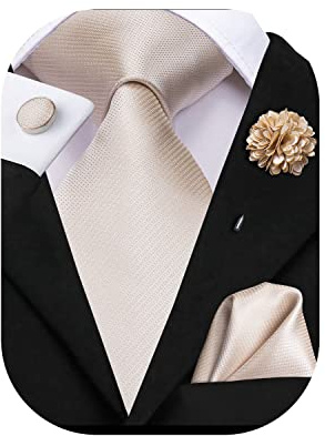 Hi-Tie Cravatta da uomo in seta e gemelli quadrati da taschino set spilla jacquard cravatta da matrimonio aziendale per formale