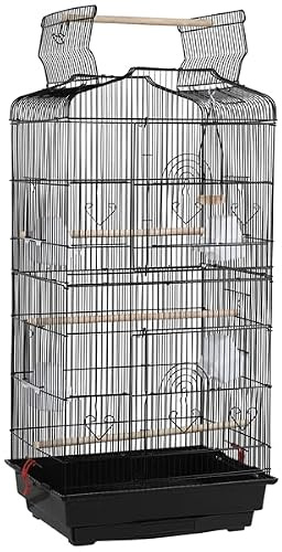 Abician Cage à Oiseaux Décorative avec Toit Ouvrable Cage à Perruches en Métal avec Balançoire Perchoirs Plateau Coulissant Multiples Portes