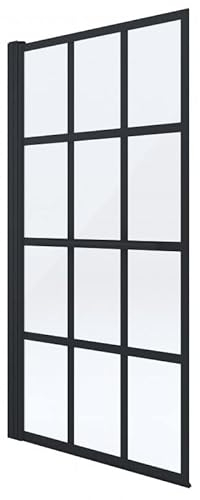ECOLAM® Badewannenabtrennung für Badewanne Duschabtrennung schwarz matt 1-Teil 75x145 cm Echtglas beweglich nach oben